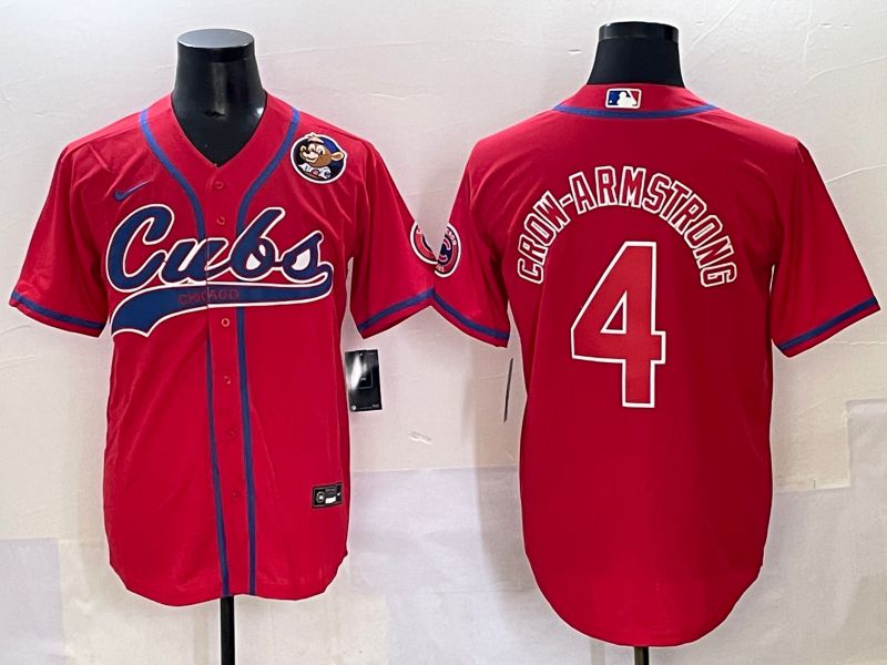 Men 2025 Chicago Cubs #4 Crow-Armstrong Red Joint Name Nike MLB Jersey style 5